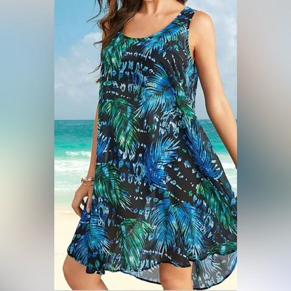 Swimsuits For All Sheer Hawaiian Print Swim Cover Women's 10/12 - Picture 1 of 13
